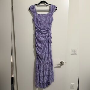 Lilac Floral Ruched Sleeveless Women’s Dress
